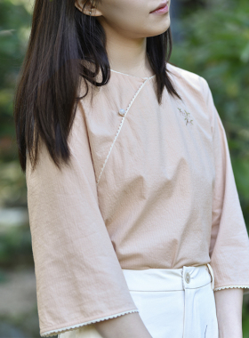 25CXA-106【芬芳流年】前世今生轻中式圆领斜襟绣花宽松衬衫