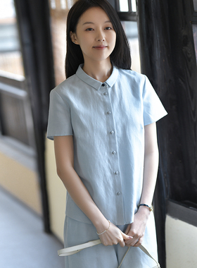 25CXA-238【江水东流】前世今生简约通勤文艺小翻领短袖衬衫