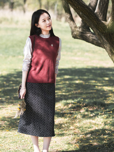 前世今生复古风圆领绣花套头马甲