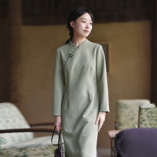 前世今生复古轻中式 窗前竹 立领斜襟花扣加厚旗袍 281 23QDC
