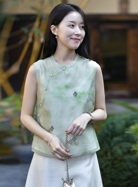 新中式婉约印花无袖衬衫
