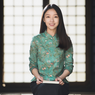 轻中式文艺立领花色长袖衬衫