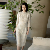 立领印花修身 23CXC 前世今生复古温婉轻中式 月动水痕 旗袍 059