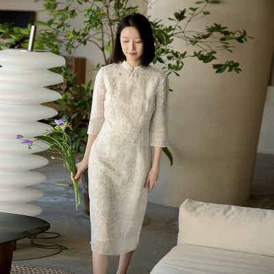 轻中式立领印花修身旗袍