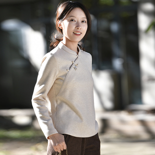 24QDA-115【香如故】前世今生复古新中式立领绣花针织直身T恤