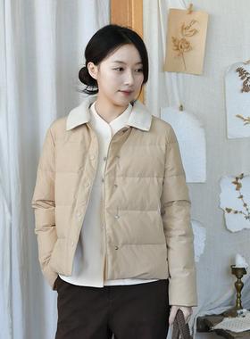 7-24QDA-298【晓窗吟雪】前世今生复古简约文艺撞色翻领羽绒服