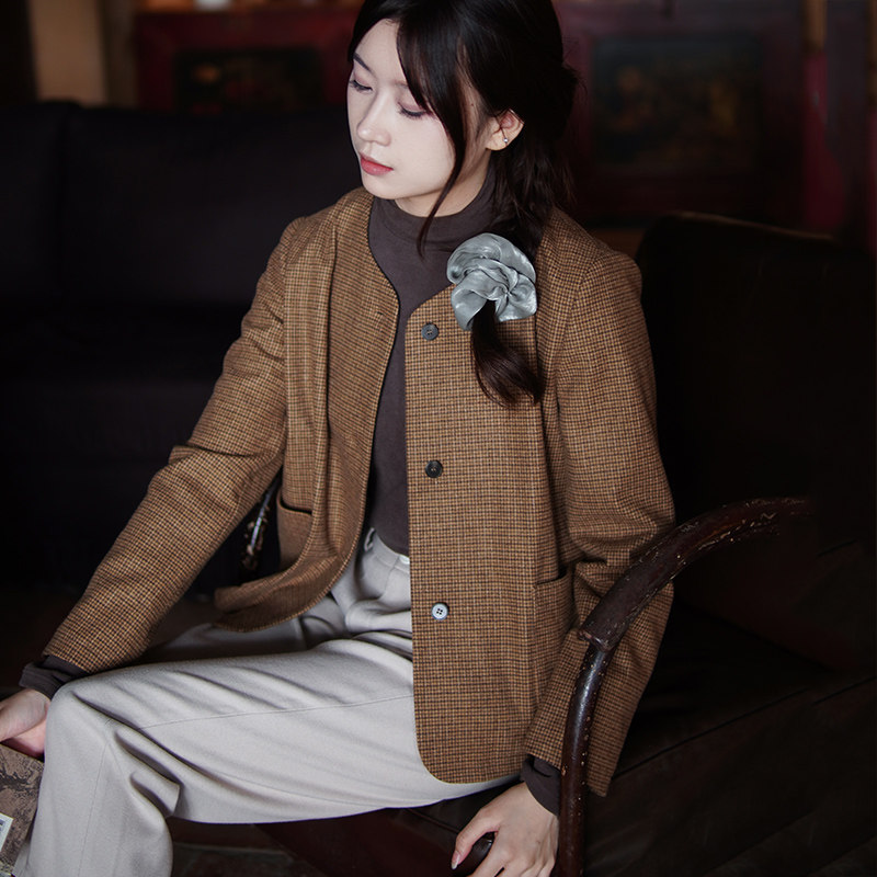 7-23QDA-283【月色温凉】前世今生经典复古文艺格子秋季外套,女装/女士精品,短外套,淘宝优惠券,粉丝福利购,淘宝优惠卷