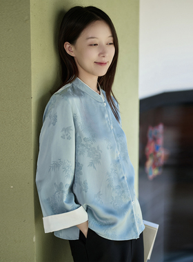 25QDA-088【十里湖光】前世今生复古轻中式立领直门襟大袖口衬衫