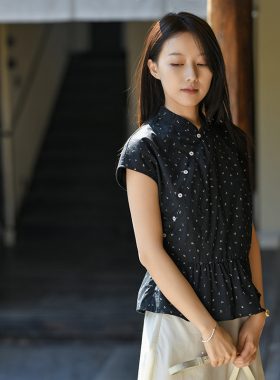 25CXA-127【林花】前世今生复古轻中式立领斜襟花边下摆修身衬衫