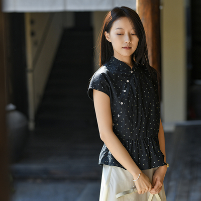 轻中式立领鞋架花边下摆修身衬衫