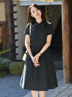 25CXC-126【飞花梦影】前世今生复古新中式立领斜襟印花连衣裙