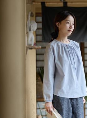 25QDA-012【晚云含雨】前世今生温婉文艺圆领系带微落肩宽松衬衫