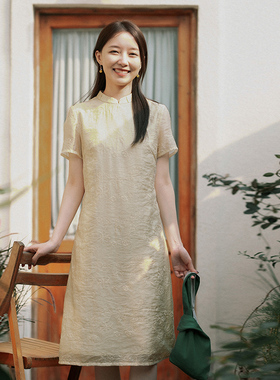 22CXC-250【花影淡月】前世今生复古立领轻中式绣花旗袍裙