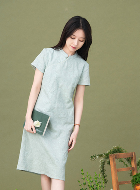 20CXC-112【月下歌】前世今生复古温婉轻中式斜襟立领旗袍连衣裙