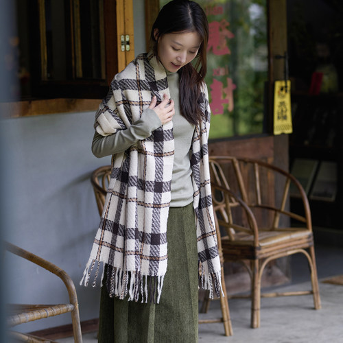 25QDS-022【南天叶】前世今生复古温婉文艺厚实柔软格子围巾披肩