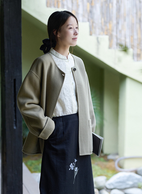 25QDA-204【榆关】前世今生复古简约文艺圆领宽松双面呢外套