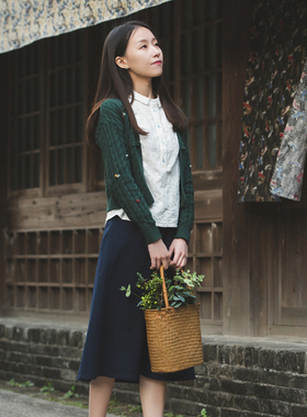 18CXC-023【道寻常】前世今生复古轻中式A字中长款棉麻春秋半身裙