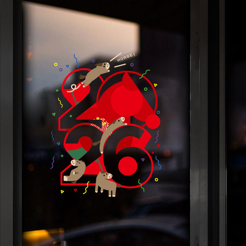 2026马年静电玻璃贴纸双开门橱窗