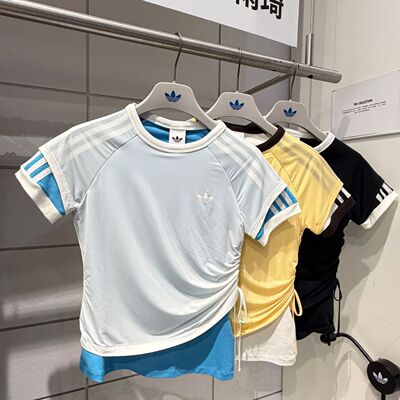 Adidas三叶草26夏季宋雨琦同款双层修身短袖T恤KW4526 KW4527