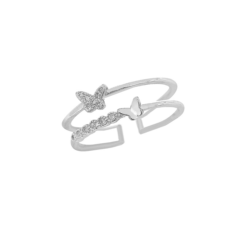 BUTTERFLY RING WOMENS JAPANESE LIGHT LUXURY NICHE DESIGN TEMPERAMENT SHINING DIAMOND RING JOINT RING INTERNET CELEBRITY GIFT