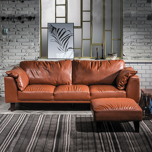 北欧日式小户型简约客厅单人双人三人公寓办公复古油蜡皮沙发组合