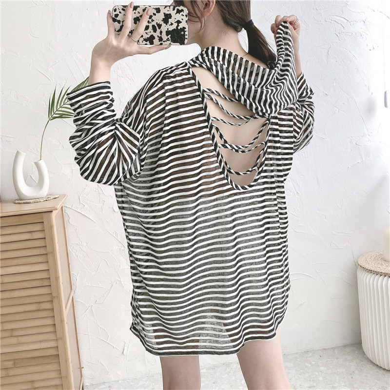 Real price long sleeve thin sweater design small, loose medium and long hooded sunscreen shirt