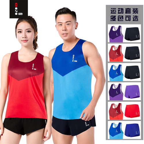 马拉松跑步背心短裤田径服套装