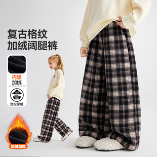 AF5ZPS02511F ASK女童格纹撞色直筒加绒保暖长裤 呼呼严选专属