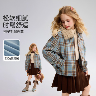 格纹撞色夹克女童毛呢外套JF5ZWT17686F ASK冬季 烈儿宝贝