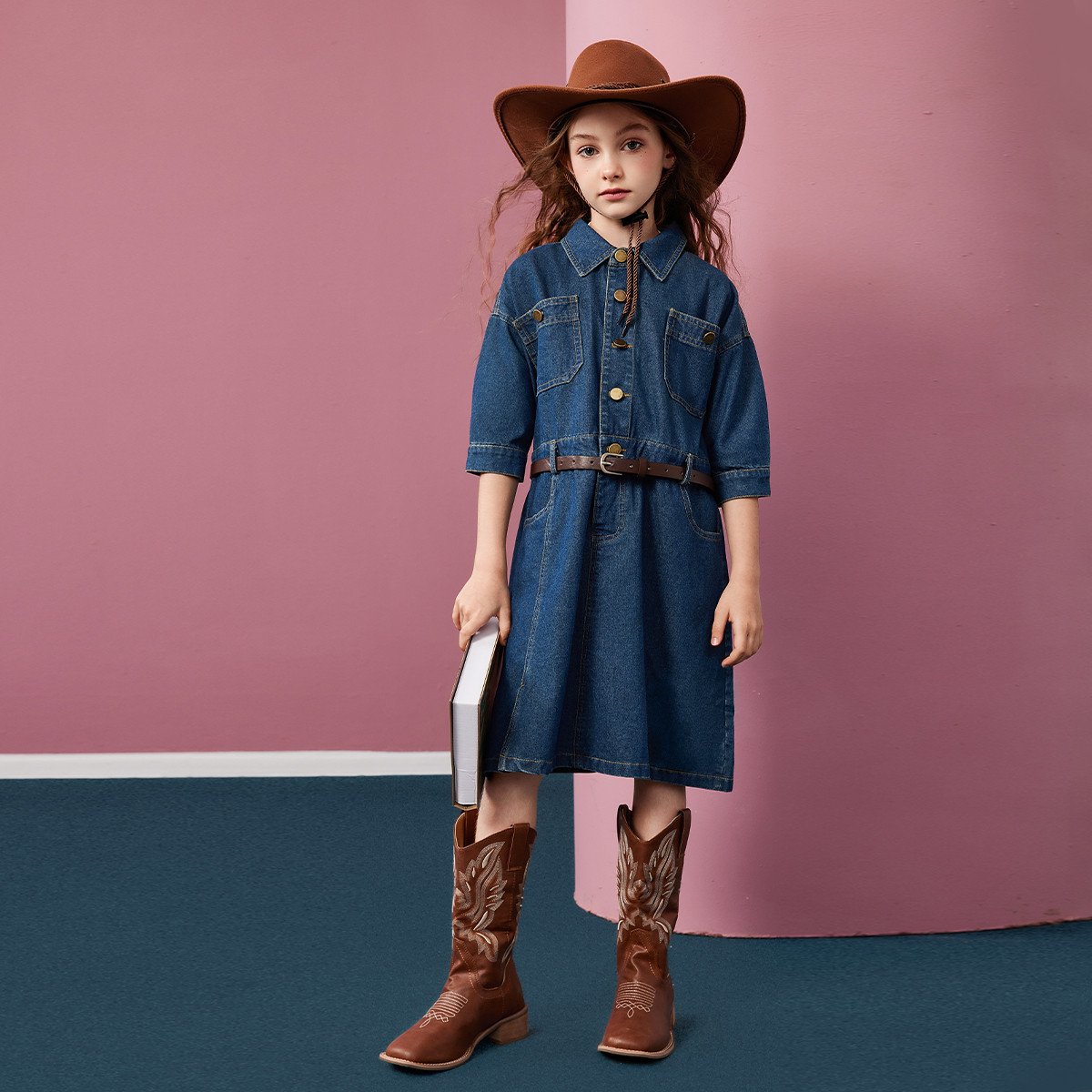 【福利】儿童裙子复古风儿童牛仔连衣裙中大童裙子JQZZ12084F