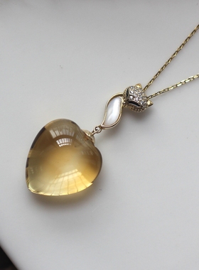 天然黄水晶爱心萌狐狸银项坠