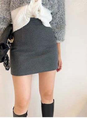 灰色毛呢半身裙女秋冬小个子职业显瘦高腰百搭黑色呢子包臀裙短裙