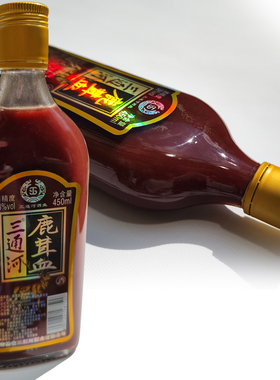 三通河高浓 鹿茸血酒450ml玻璃瓶装38度真鹿茸血东北梅花鹿之乡
