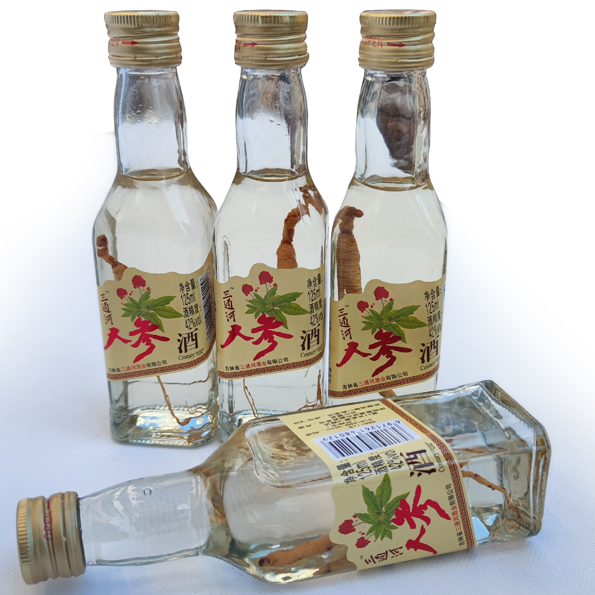 三通河人参酒125ml新鲜人参泡粮食酒42度东北特产小玻璃瓶装酒水