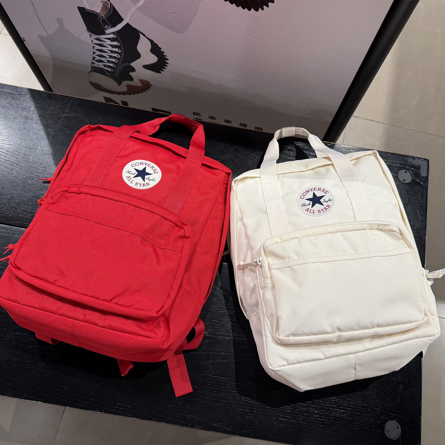 正品匡威CONVERSE双肩背包红色学生帆布书包方形包10026013-A06