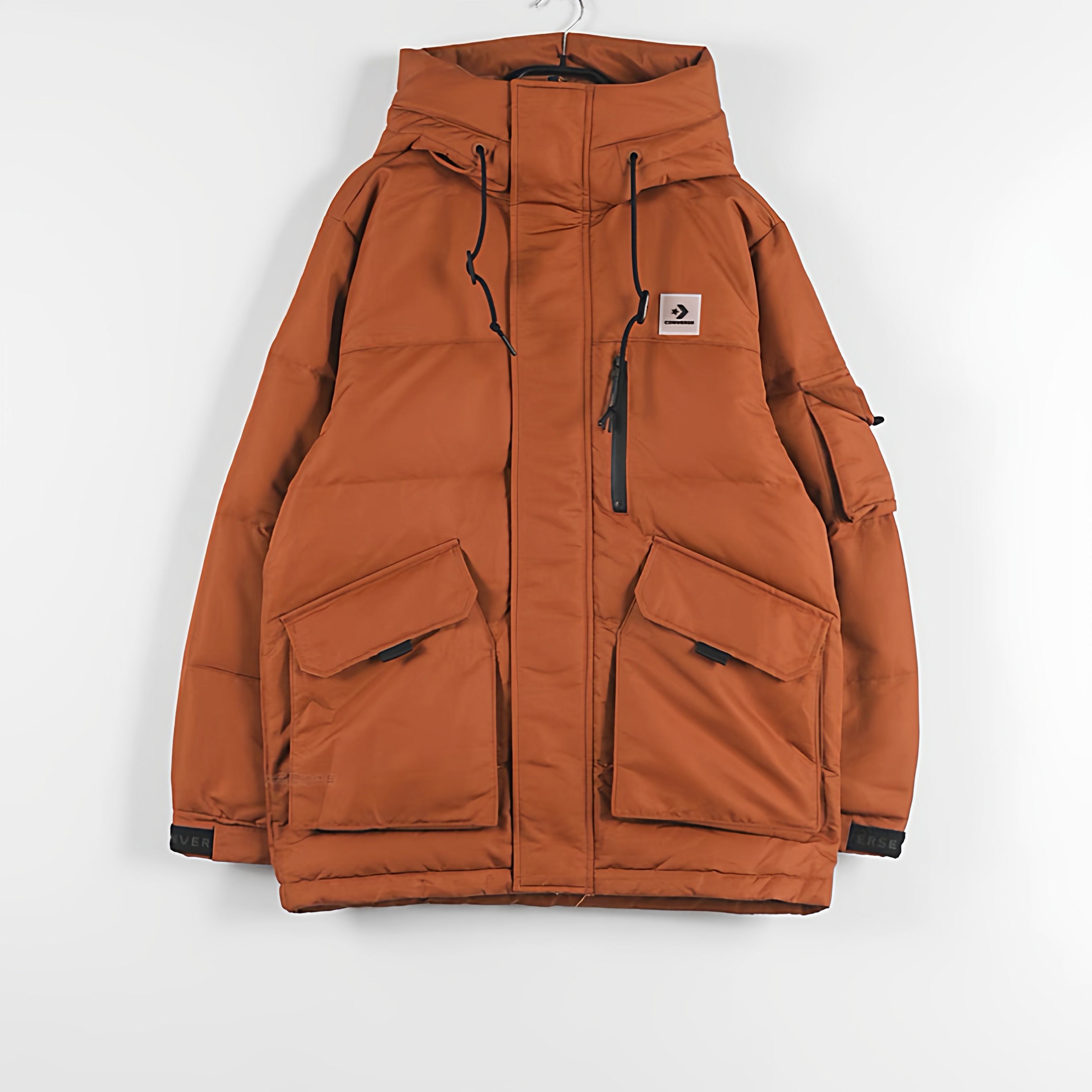 正品Converse匡威 南瓜色男中长款连帽保暖羽绒服10025249-A02