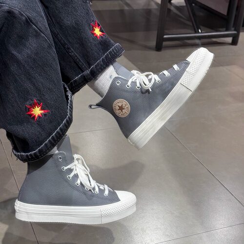 正品All Star EVA Lift大童休闲皮质灰色加绒帆布鞋A09259C