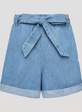 Adidas三叶草26年夏季新款女款蝴蝶结纯棉休闲牛仔运动短裤LF4604