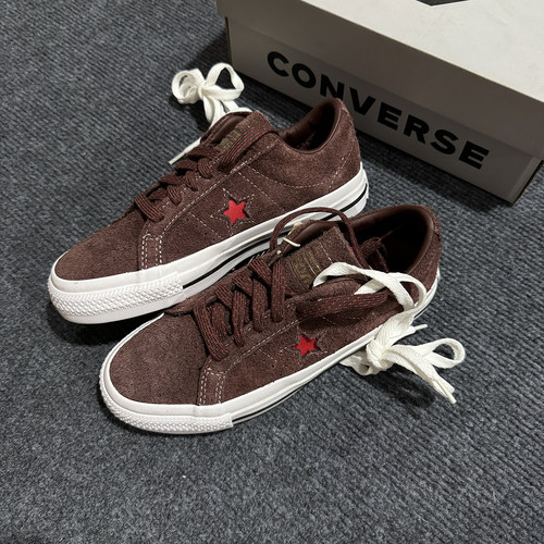 匡威Converse One Star低帮翻毛皮红棕色休闲运动滑板鞋A05323C