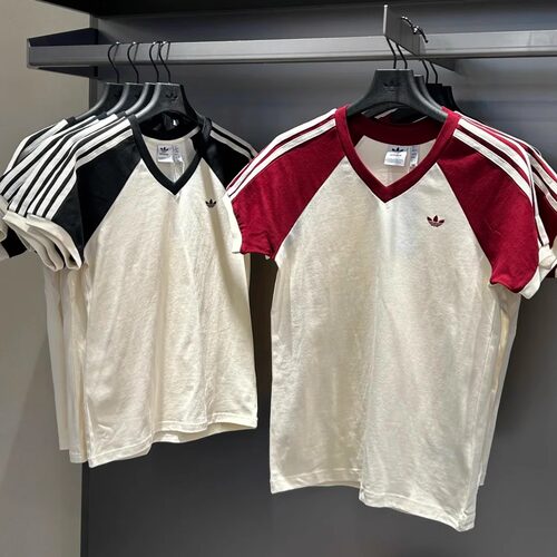 Adidas三叶草女子V领撞色刺绣logo运动短袖T恤KF0316KE6163