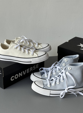 CONVERSE ALLSTAR匡威经典款浅米黄浅蓝小花高低帮A07217cA07216c