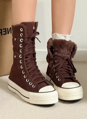 CONVERSE匡威All Star秋冬厚底加绒翻毛皮靴子A15229C A15230C