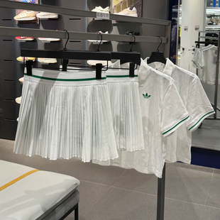 Adidas三叶草25年秋女子防走光运动王欣瑜百褶裙网球半身裙JM4730