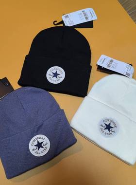 Converse匡威圆标黑白经典男女绒线帽10027240-A02 10023960-A01