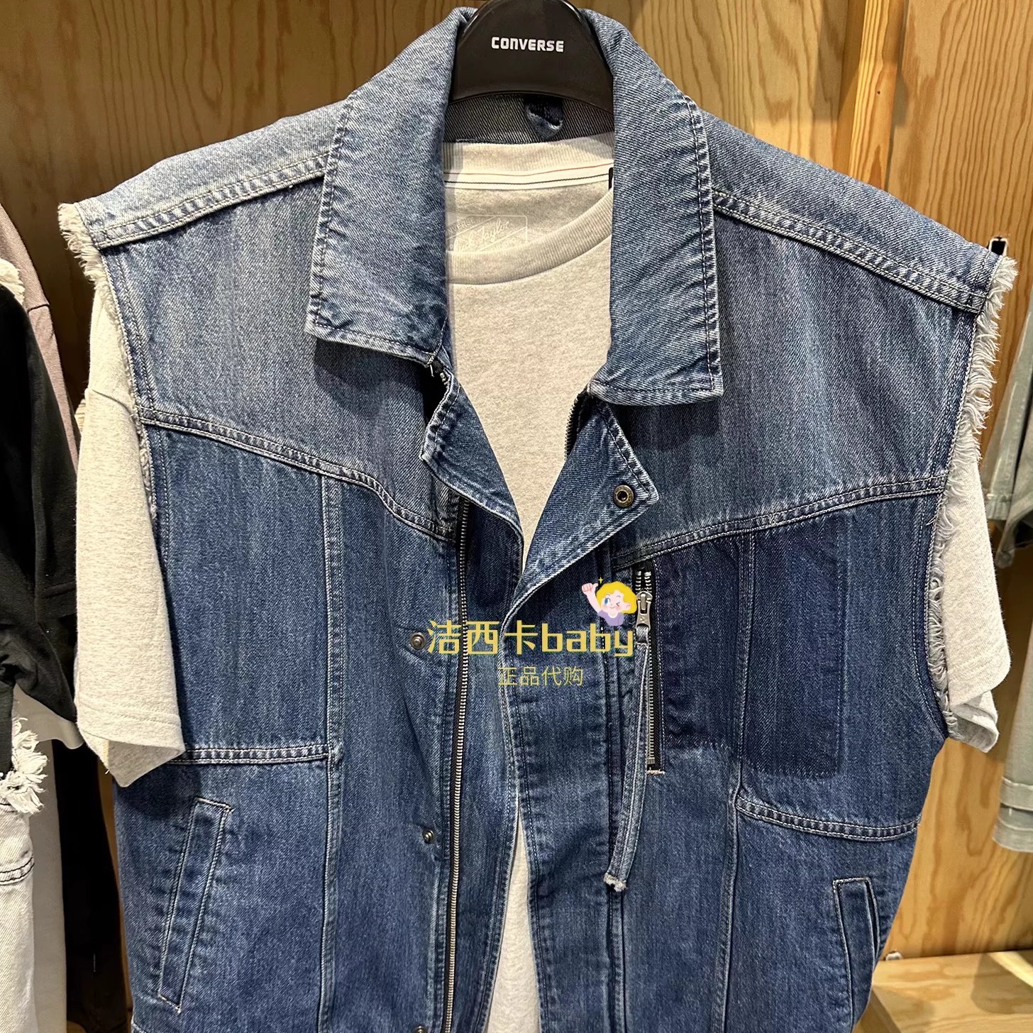 正品Converse匡威男女款水洗色休闲牛仔马甲背心10027211-A01