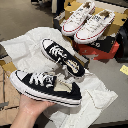 Converse匡威 女子夏季黑白经典一脚蹬低帮帆布鞋537084C 537081C