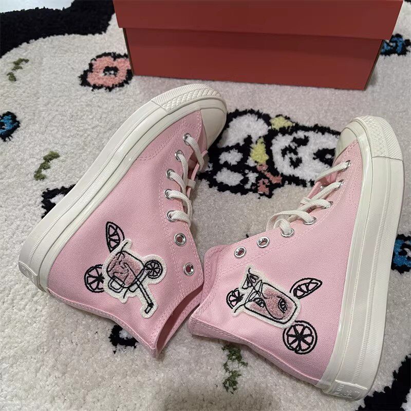 正品Converse匡威 1970S粉色可爱柠檬奶茶绣花高帮帆布鞋 A07558C