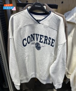 正品converse匡威女子V领美式复古加绒撞色长袖卫衣 10026039-A02