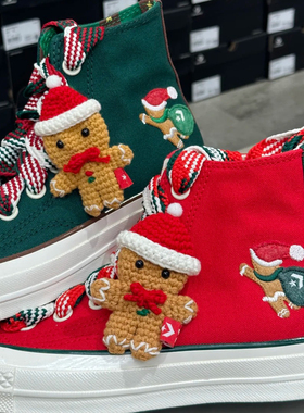 converse匡威圣诞款1970s红绿雪人刺绣高帮帆布鞋A12455C A12454C