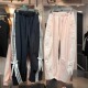Adidas阿迪达斯25秋女蝴蝶结撞色条纹透气梭织长裤 JY7666 KR8706